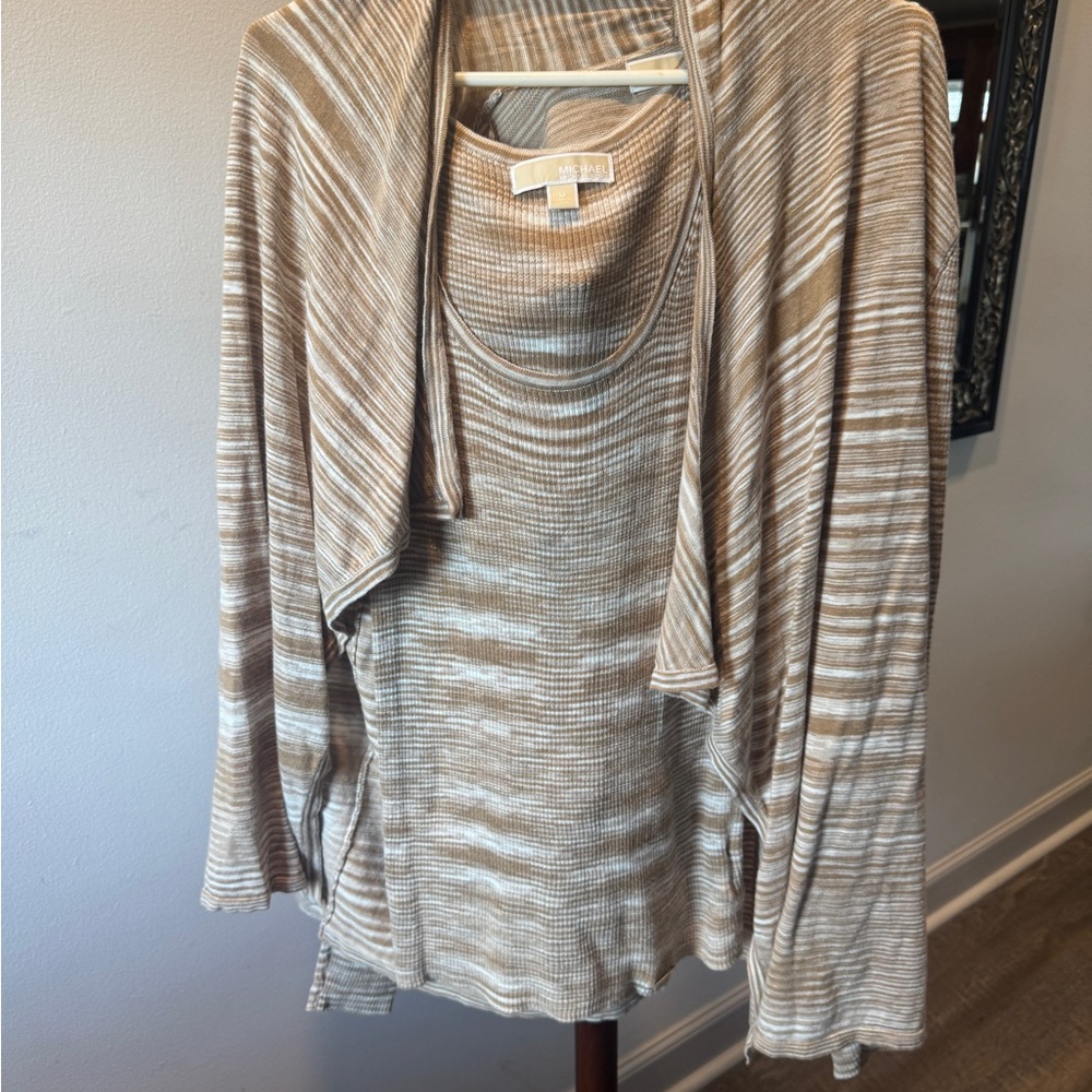 Michael Kors Beige Striped Women's Sweater Set (Medium)